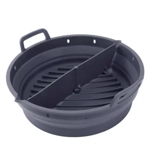 Kerek, összecsukható szilikon Air Fryer forma fogantyúkkal – 22 × 19 × 6 cm – élelmiszeripari minőség – fekete