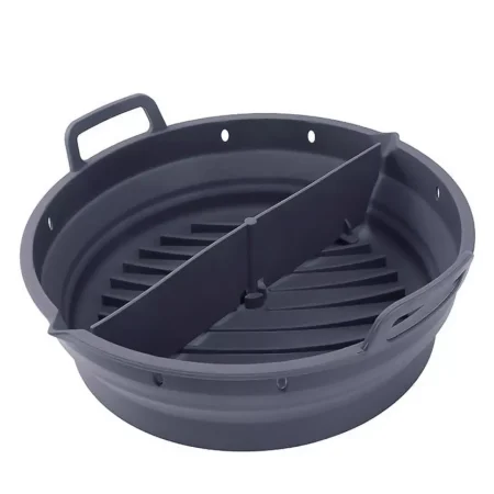 DAM ELECTRONICS kerek, összecsukható szilikon airfryer forma fogantyúkkal – 22 × 19 × 6 cm – élelmiszeripari minőség – fekete