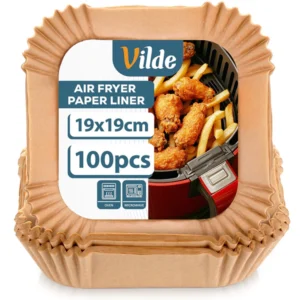 Air Fryer papírbetét – négyzet alakú, 19×19 cm, 100 db (Vilde)