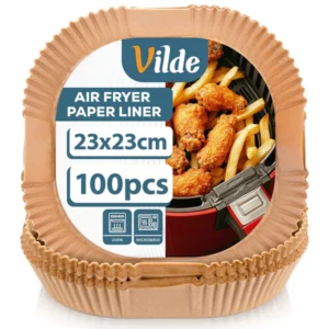 Air Fryer papírbetét 23×23 cm – 100 db | Olajálló, hőálló, nem tapadó betét forrólevegős sütőhöz