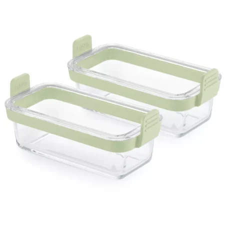 Lékué téglalap üveg sütőtál szett Air Fryerbe, 2db-os, fogantyúval, 20x9x9.5 cm, zöld